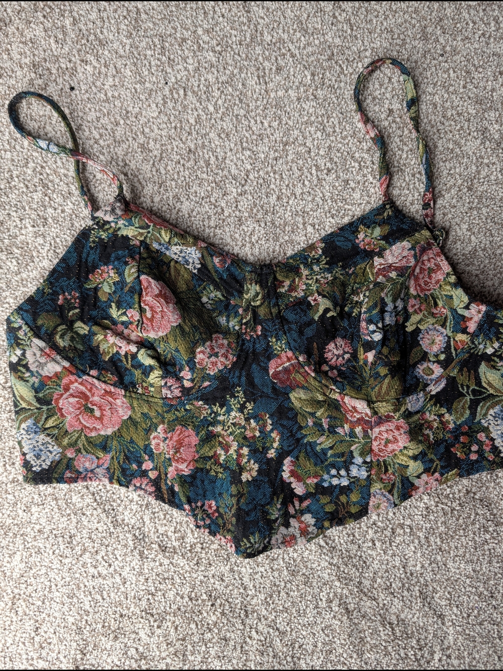 SHEIN Floral Cropped Bustier Top in Green, Pink, Blue, size 1XL
